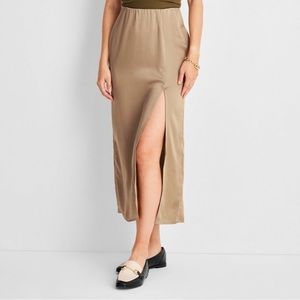 Satin maxi high slit skirt